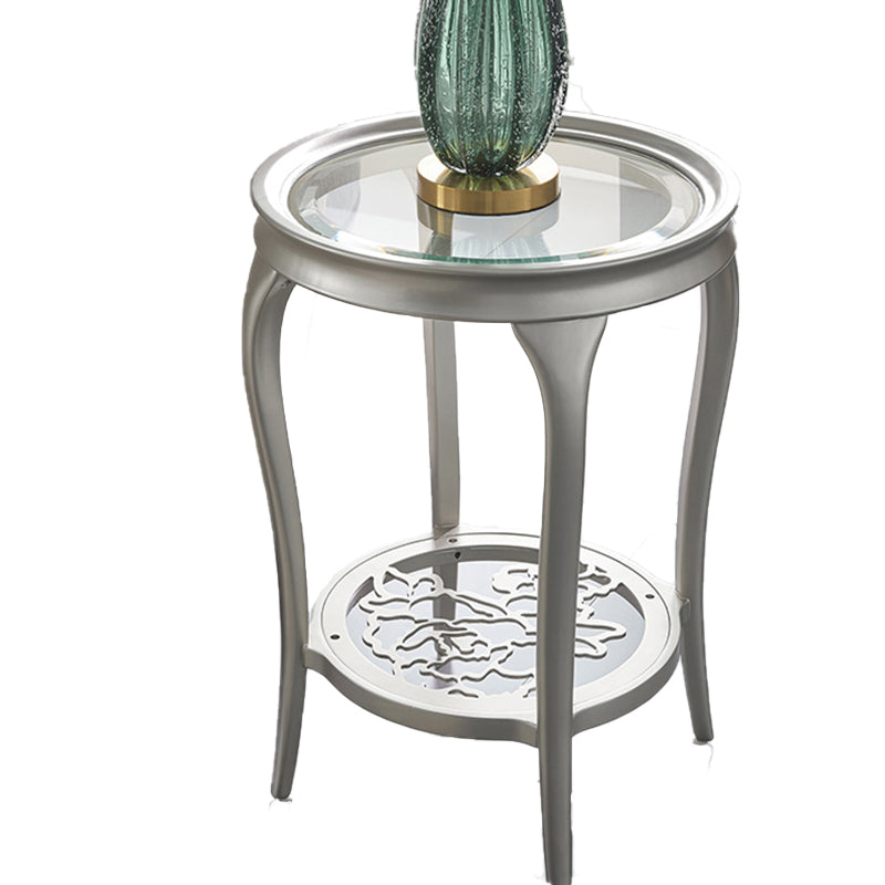 25.6" Tall Round Glass Top Side Table Wood 4 Legs End Table with Shelf