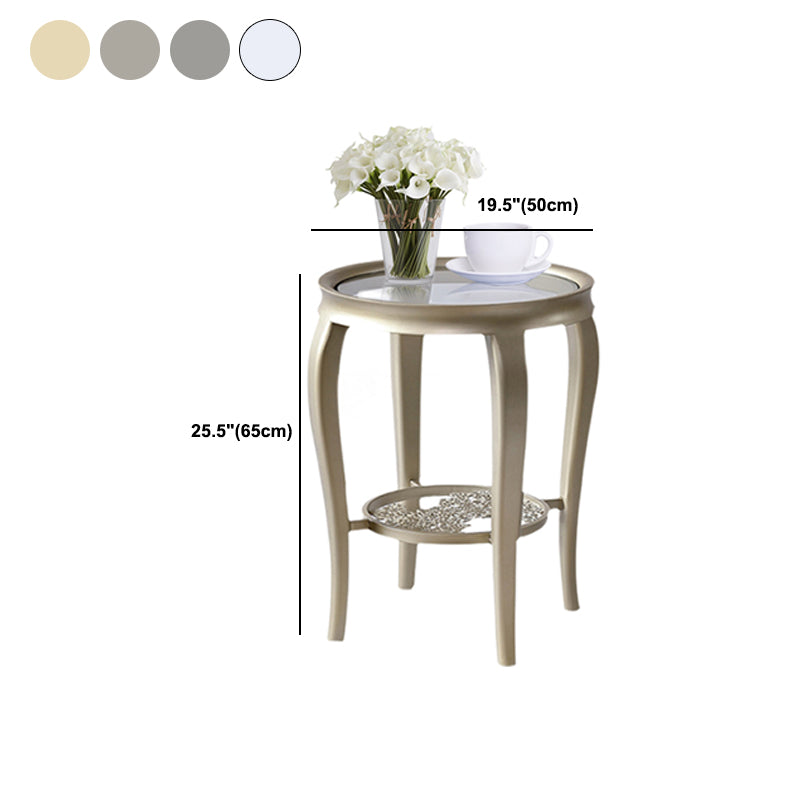 25.6" Tall Round Glass Top Side Table Wood 4 Legs End Table with Shelf