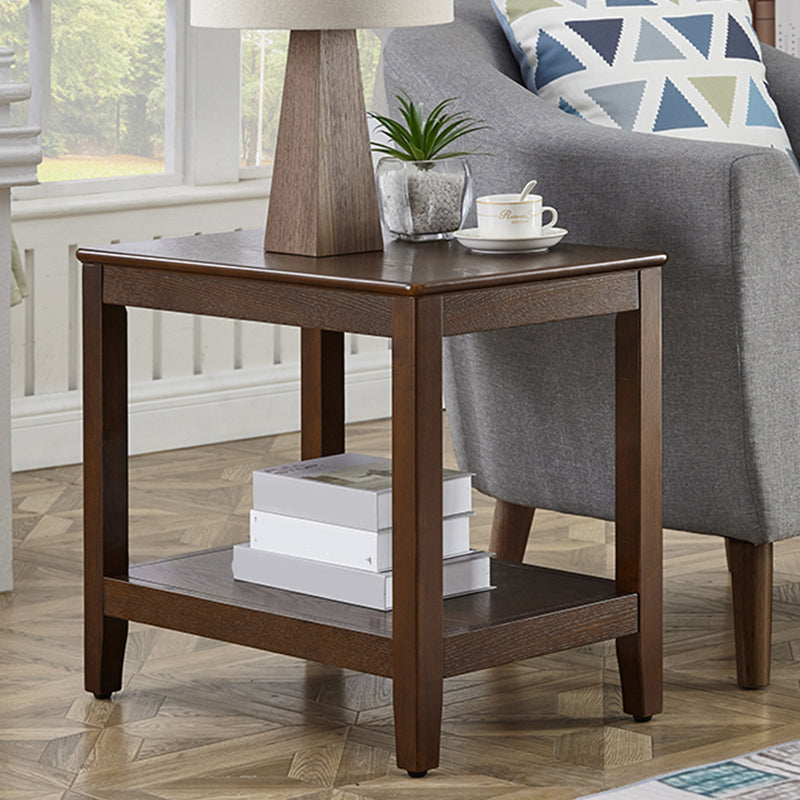 Modern Square / Rectangle Top Side Table Wooden 4 Legs End Table with Shelf