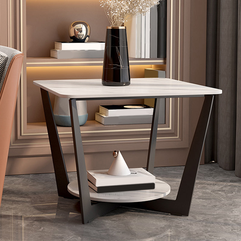 Cross Legs Slate End Table Modern Square End Table with Storage