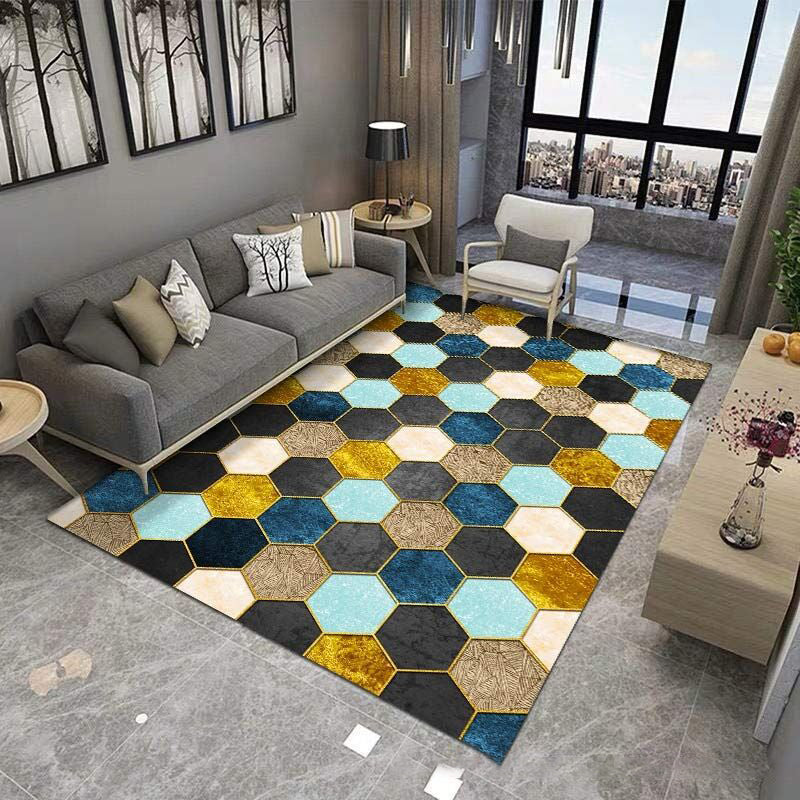 Gorgeous Polyester Rug Trendy Houndstooth Pattern Area Rug Non-Slip Backing Indoor Rug