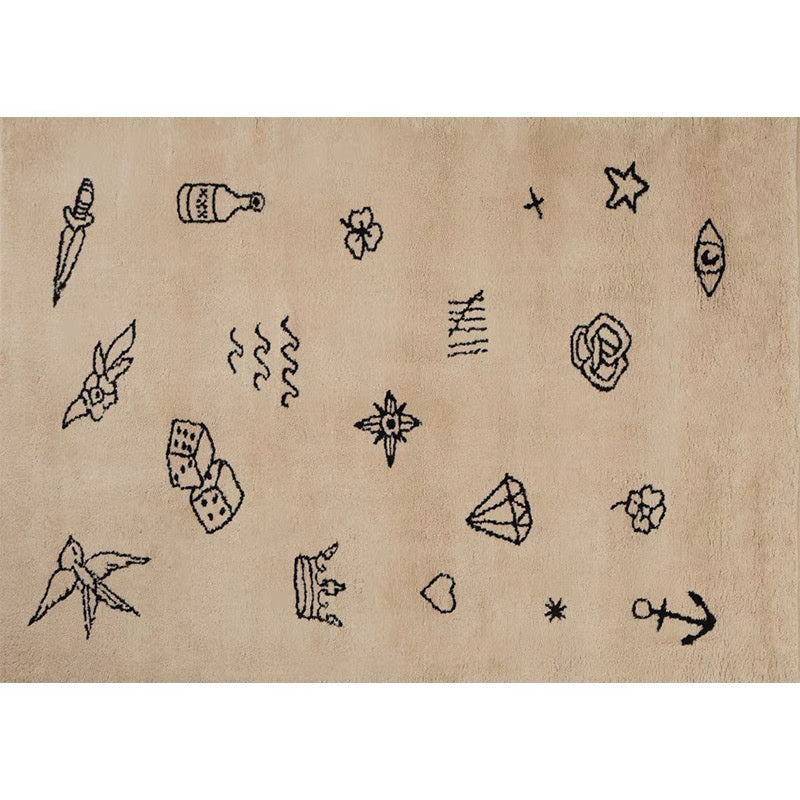 Minimalist Rug Hand Drawn Pattern Rug Polyester Stain Resistant Area Rug for Living Room