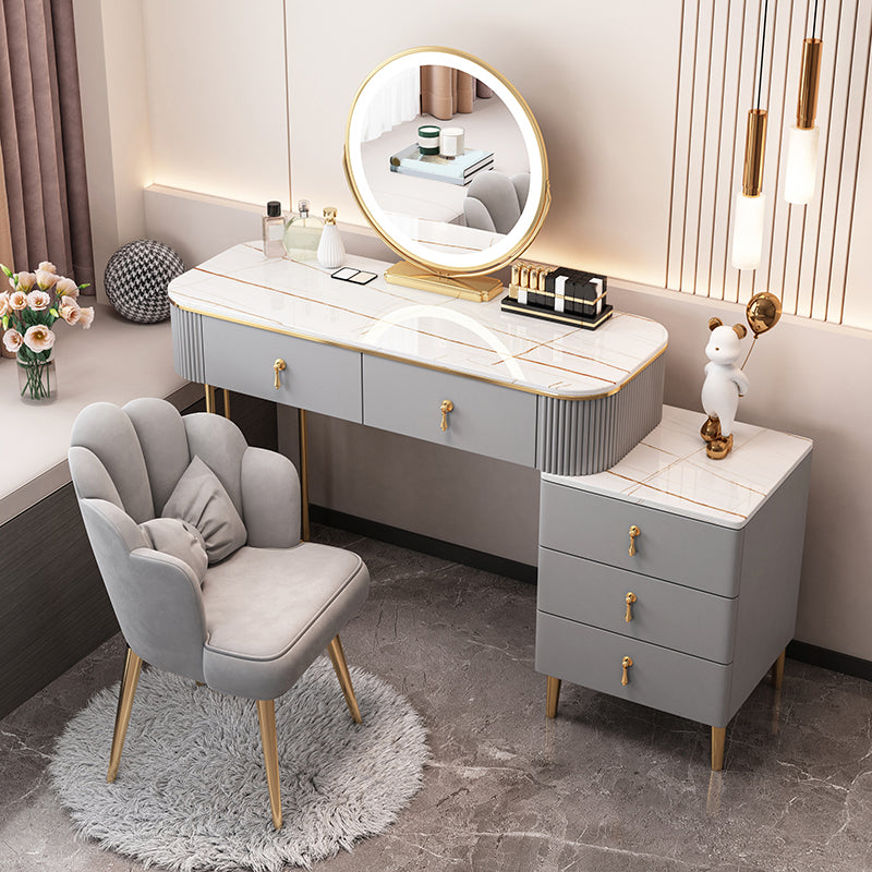 Stone Top Makeup Vanity Desk Table Metal and Engineered Wood Dresser