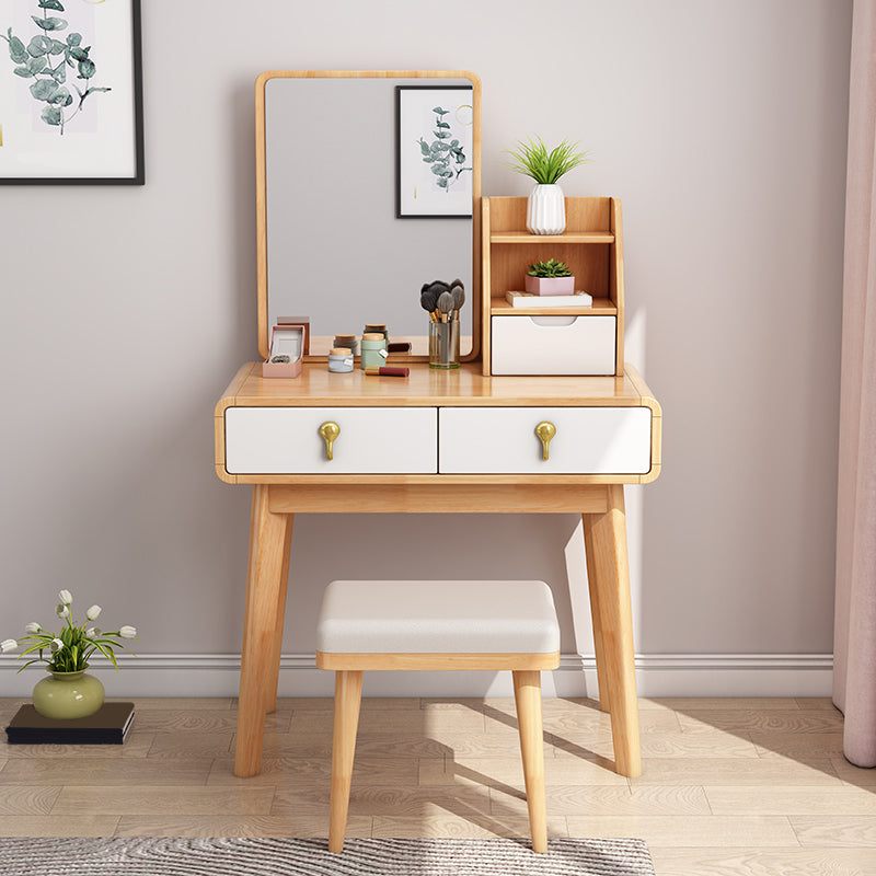 Solid Wood Dresser Scandinavian Vanity Set with Stool and Mirror