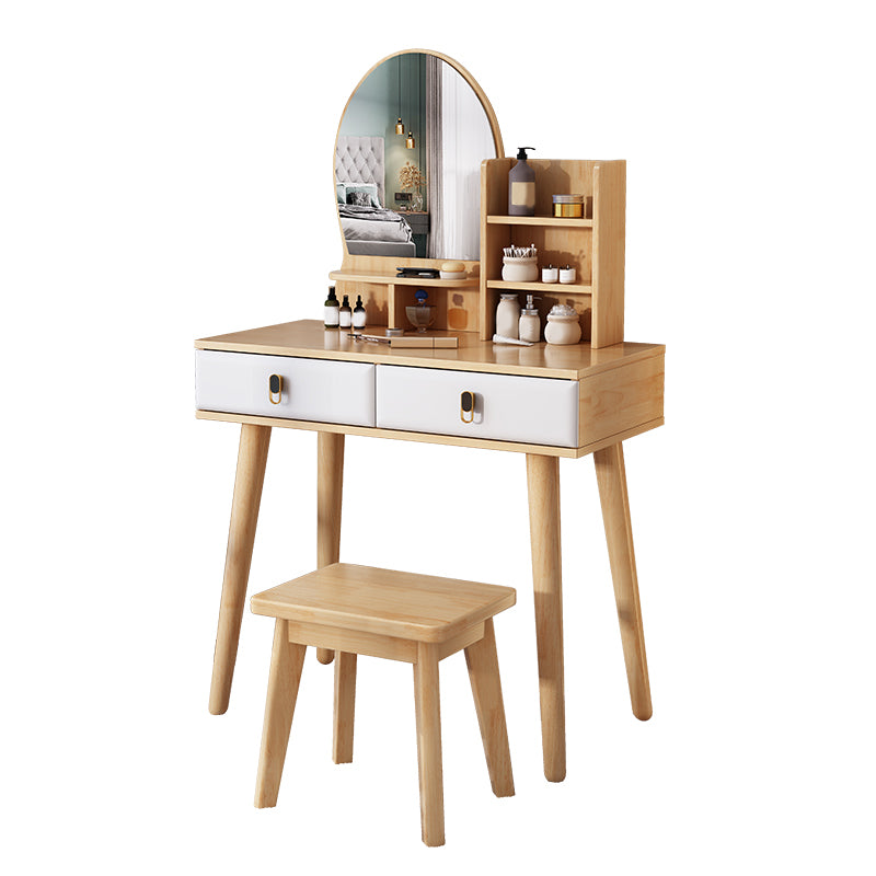 2-Drawers Mirror Table Dressing Table Solid Wood Make-up Vanity