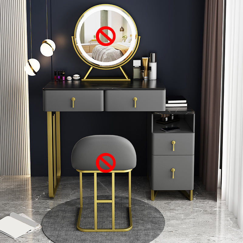 Gray Dressing Table Genuine Leather Vanity Table with Storage Drawers