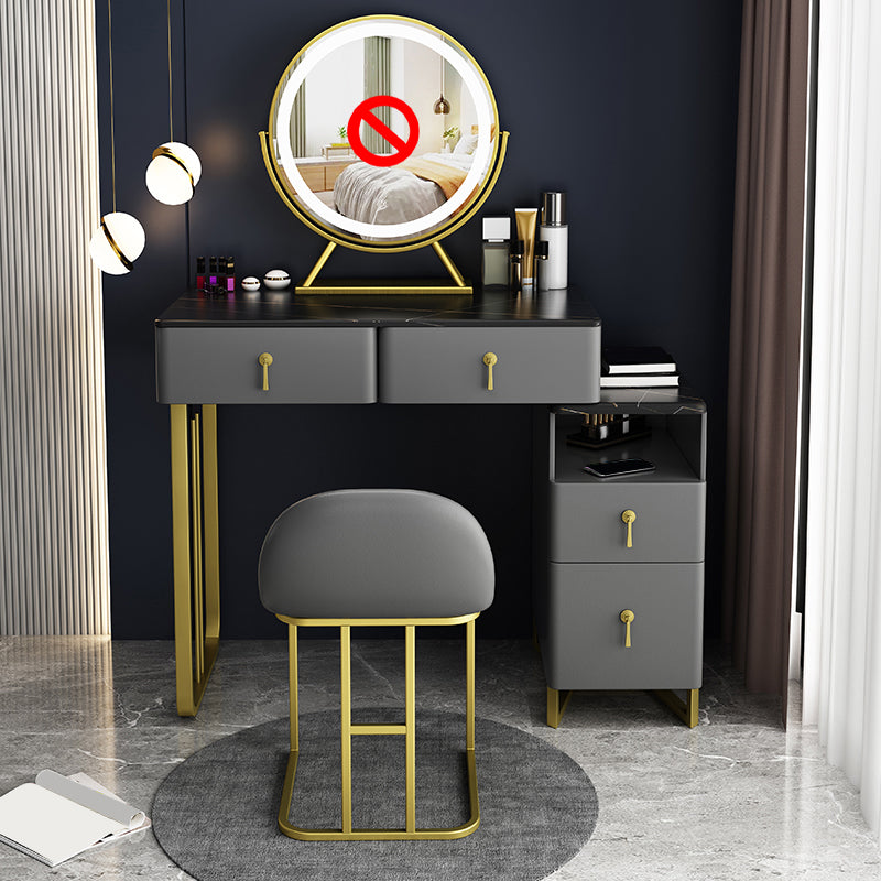 Gray Dressing Table Genuine Leather Vanity Table with Storage Drawers