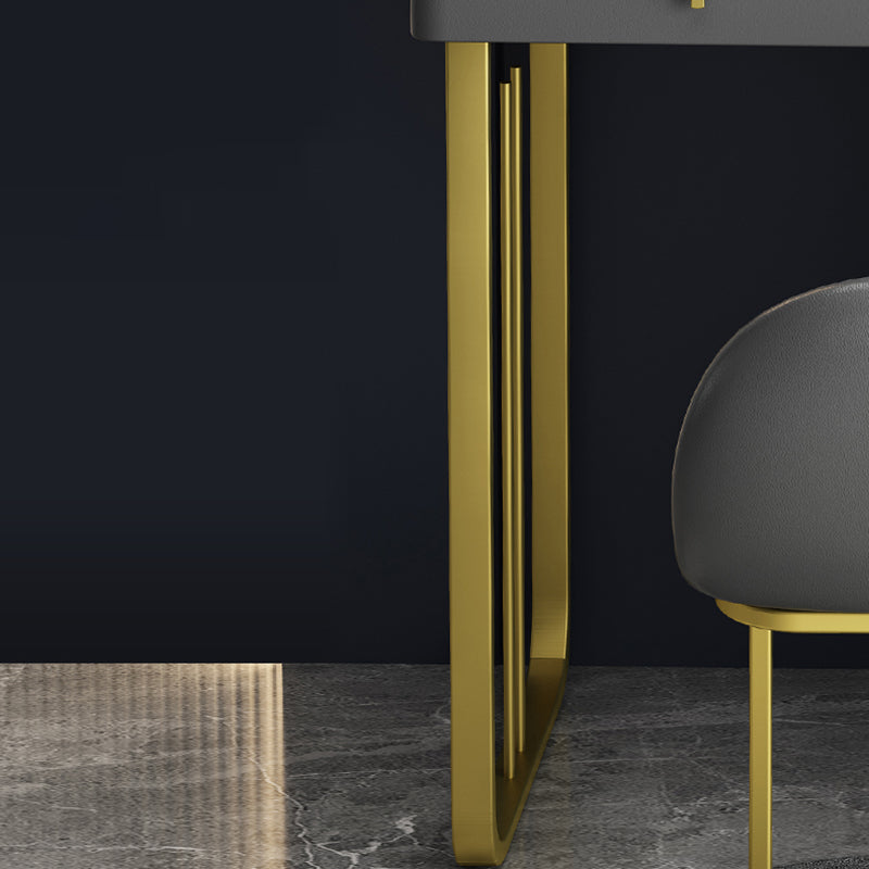 Gray Dressing Table Genuine Leather Vanity Table with Storage Drawers