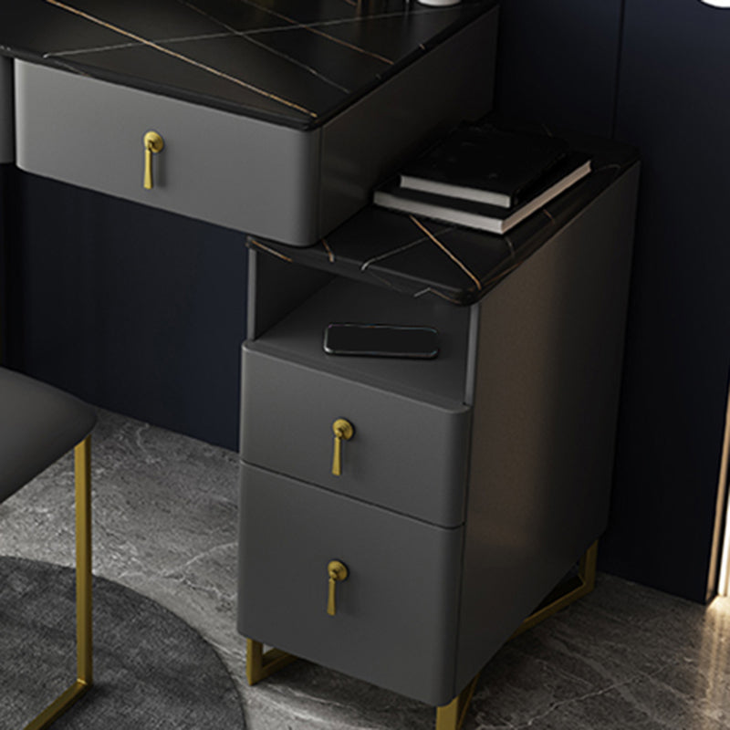 Gray Dressing Table Genuine Leather Vanity Table with Storage Drawers