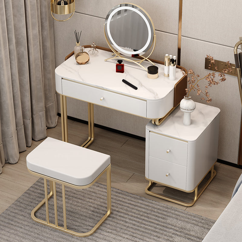Stone Top Make-up Vanity Luxurious Metal Dressing Table in Grey/White