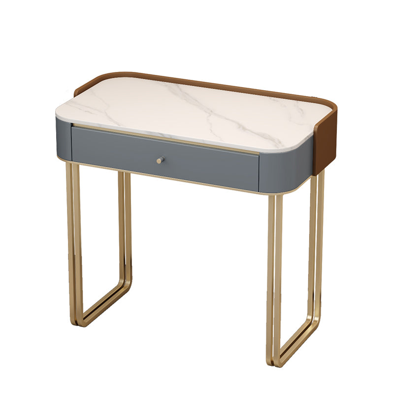Stone Top Make-up Vanity Luxurious Metal Dressing Table in Grey/White