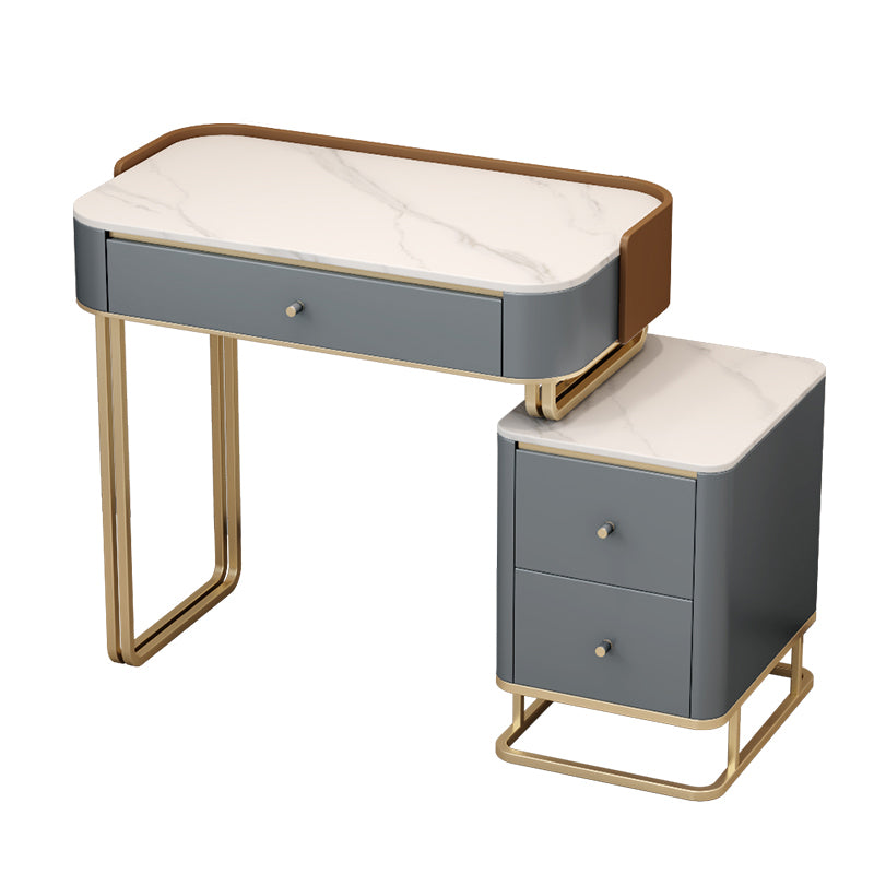 Stone Top Make-up Vanity Luxurious Metal Dressing Table in Grey/White