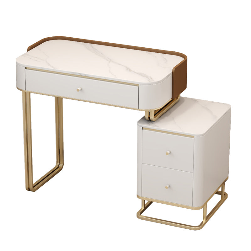 Stone Top Make-up Vanity Luxurious Metal Dressing Table in Grey/White