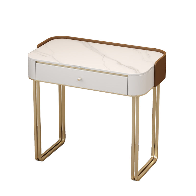 Stone Top Make-up Vanity Luxurious Metal Dressing Table in Grey/White
