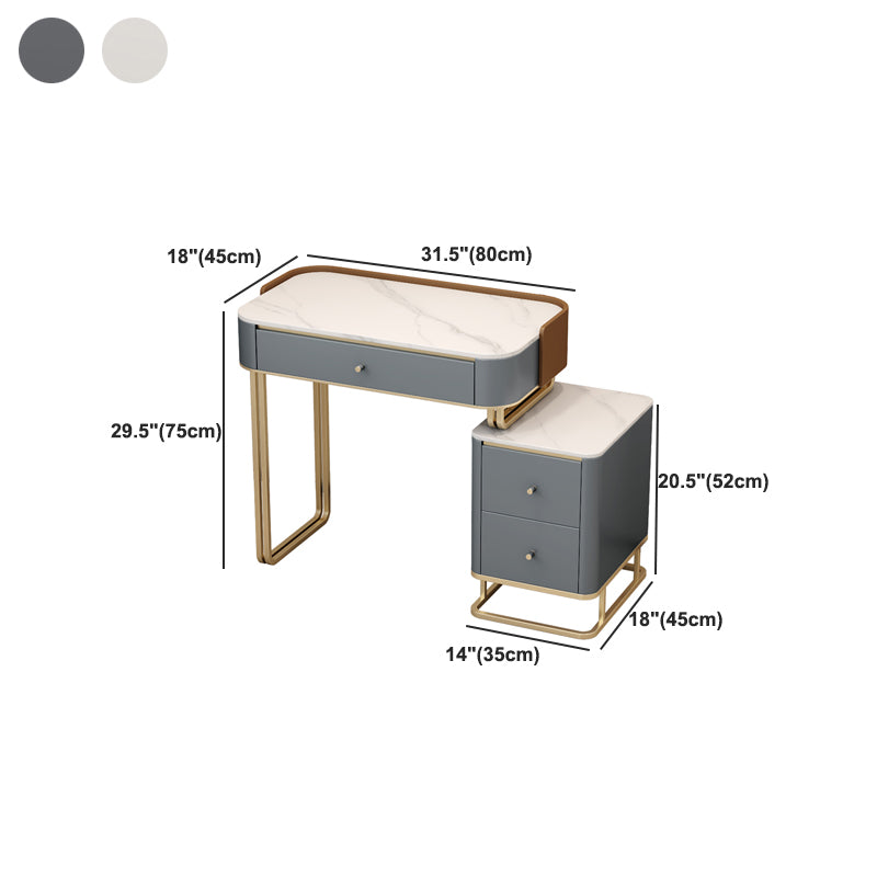 Stone Top Make-up Vanity Luxurious Metal Dressing Table in Grey/White