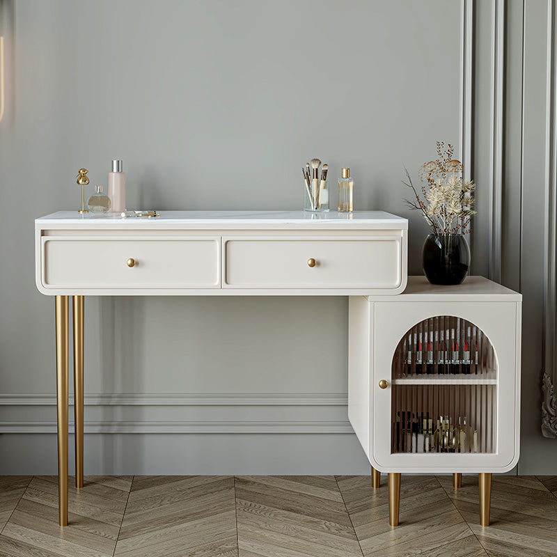 Wood Vanity with 2 Drawers Stone Top Dressing Table in White