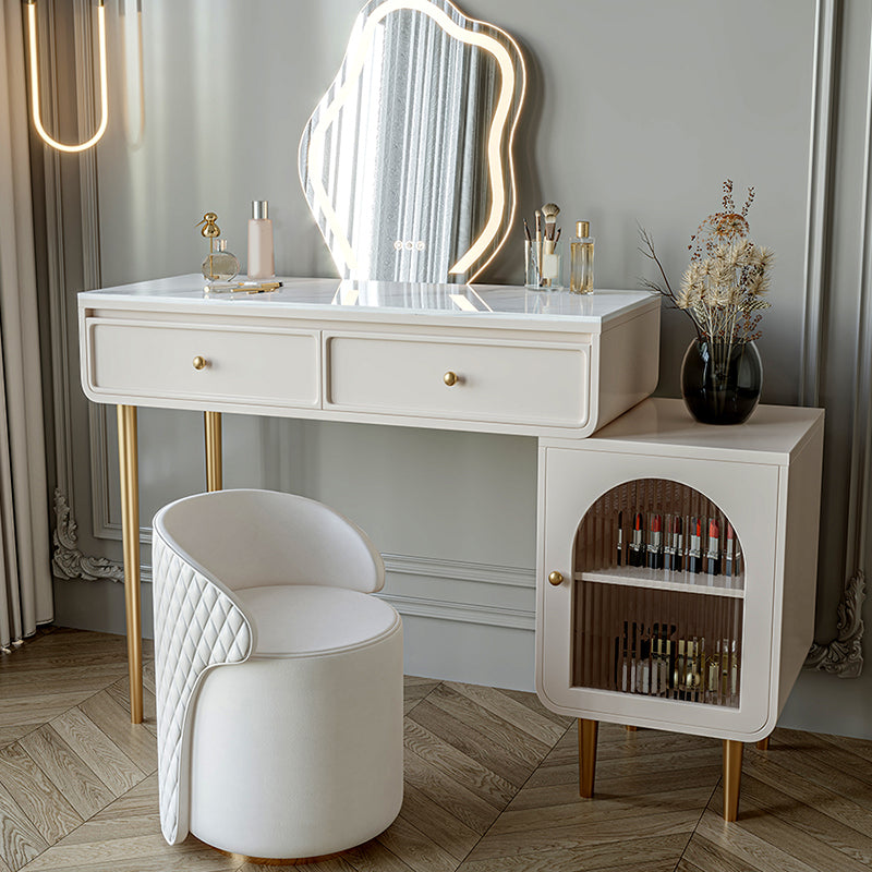 Wood Vanity with 2 Drawers Stone Top Dressing Table in White
