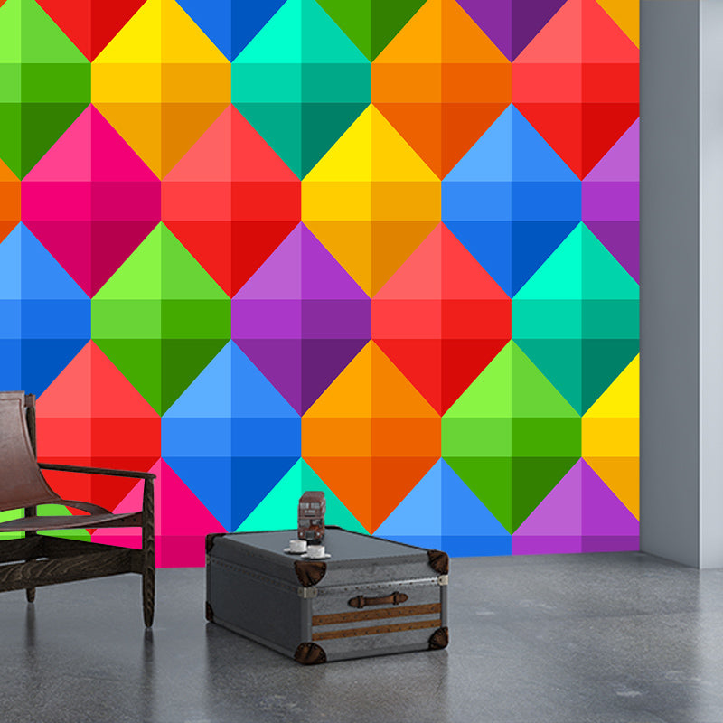 Modern Mural Illustration Colorful Geometric Mildew Resistant Wall Mural