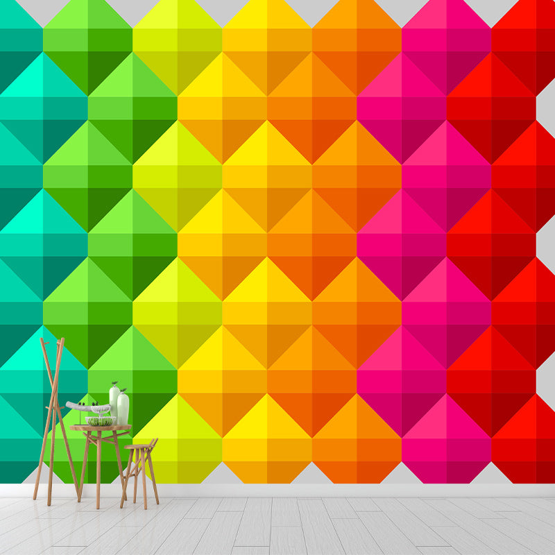 Modern Mural Illustration Colorful Geometric Mildew Resistant Wall Mural