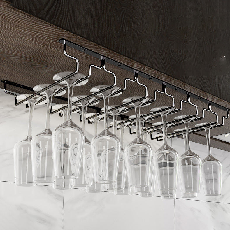 Contemporary Hanging Glass & Stemware Holder Stainless Steel Glass Rack in Black