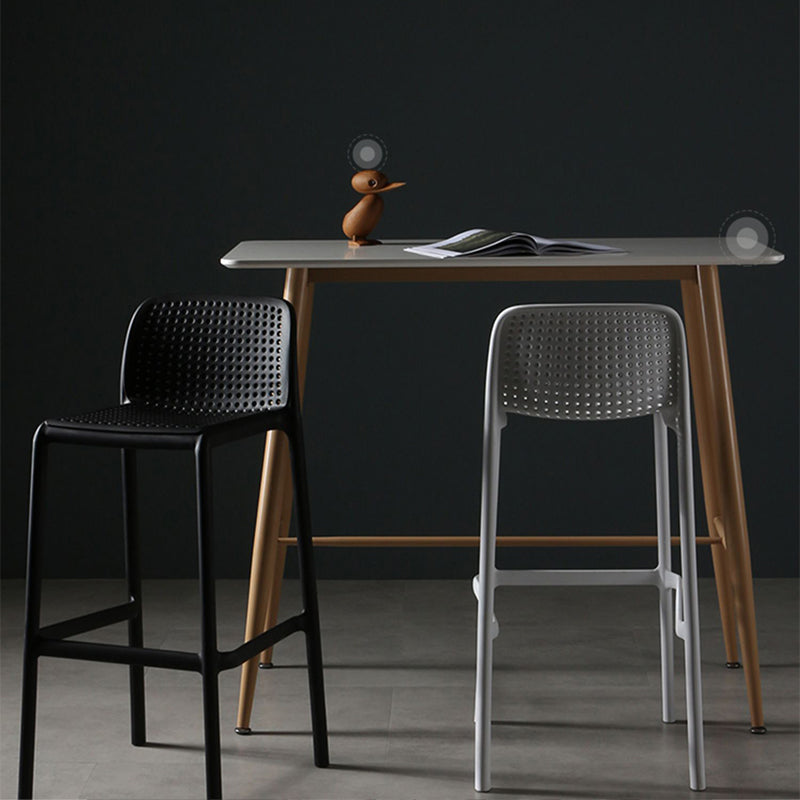 Scandinavian Plastic Barstool Plastic Counter Stool Rectangle Seat in Matte Finish