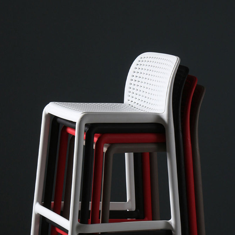 Scandinavian Plastic Barstool Plastic Counter Stool Rectangle Seat in Matte Finish