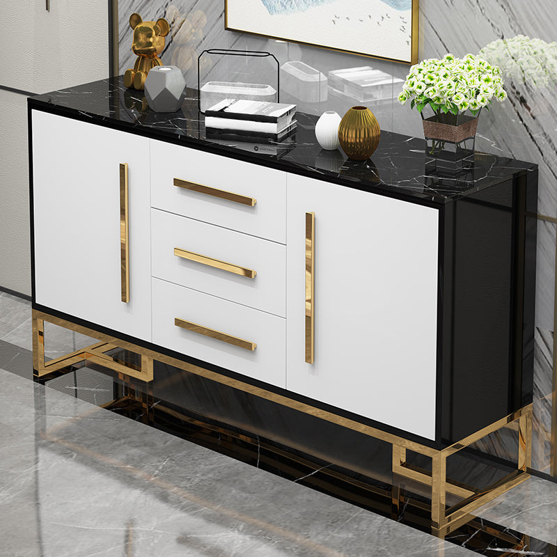 Glam Stone and Wood Sideboard 47.5"L Buffet Kitchen Sideboard with Drawers and Storage