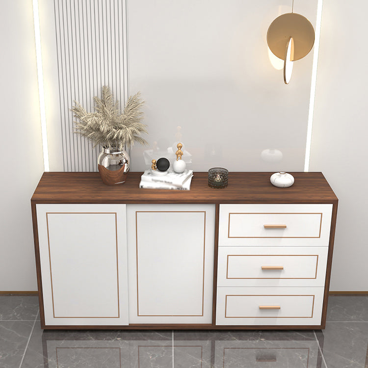 3-Drawer Engineered Wood Sideboard Modern White Cabinets Credenza for Living Room