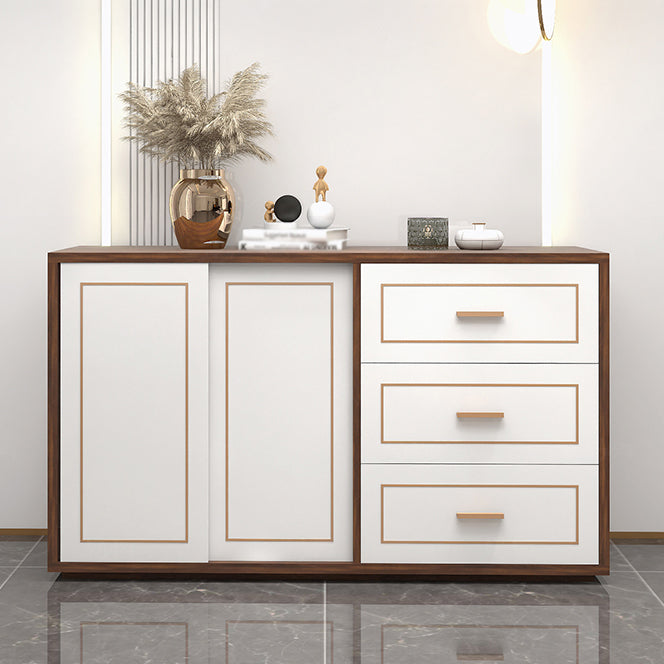 3-Drawer Engineered Wood Sideboard Modern White Cabinets Credenza for Living Room