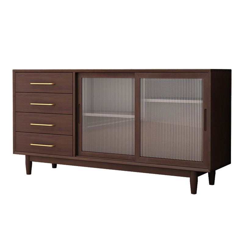 Two Doors Four Drawers Sideboard Brown 32-inch Height Buffet Table for Living Room