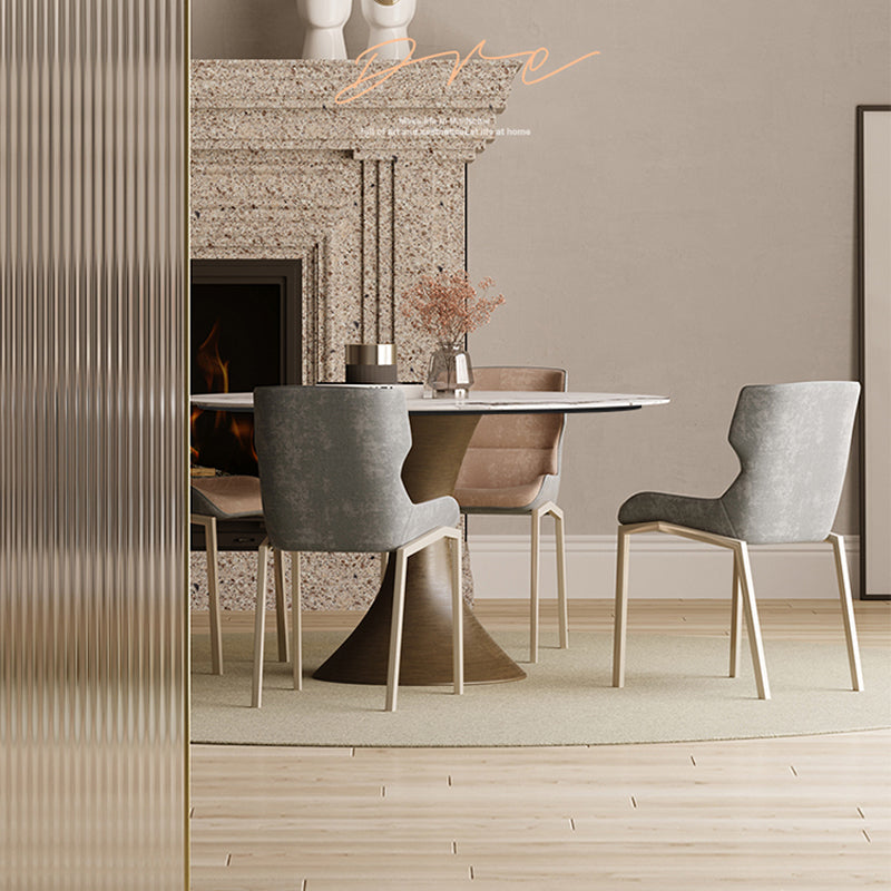 Sintered Stone Top Dining Table without Turntable Luxury Round Table with Metal Pedestal