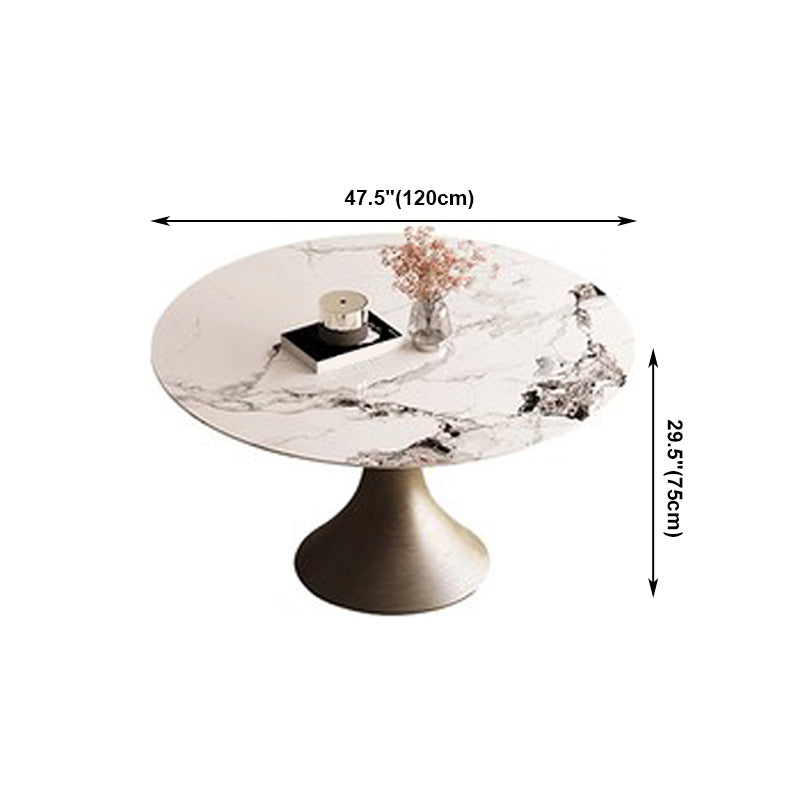 Sintered Stone Top Dining Table without Turntable Luxury Round Table with Metal Pedestal