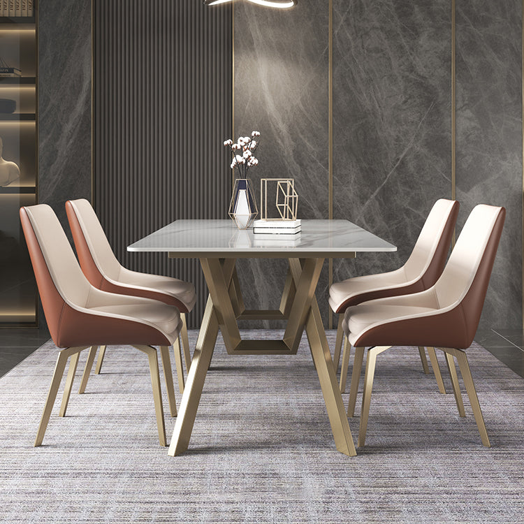 Luxury Sintered Stone Top Table Rectangle Table with Gold Metal Base and 4 Legs