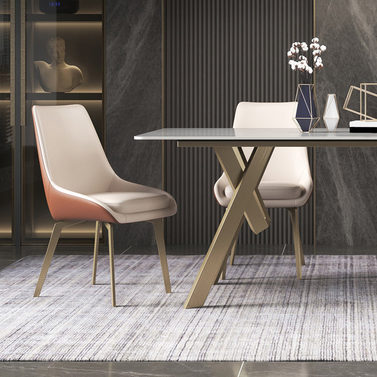 Luxury Sintered Stone Top Table Rectangle Table with Gold Metal Base and 4 Legs