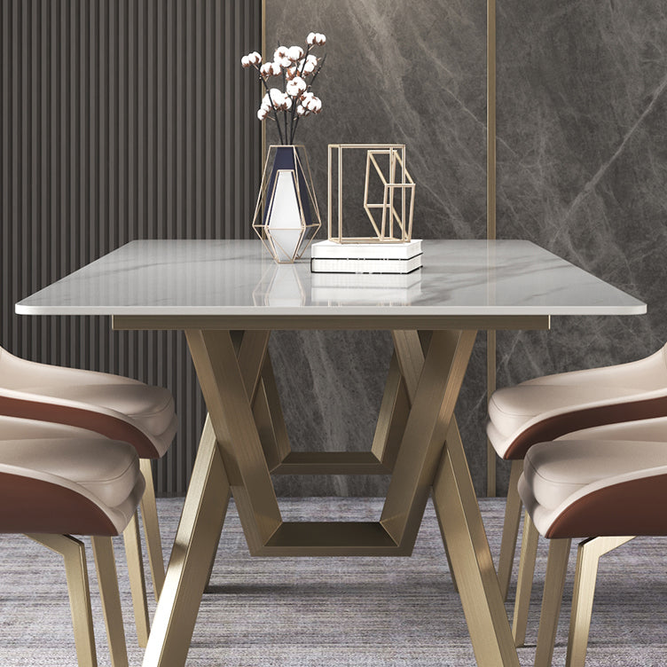 Luxury Sintered Stone Top Table Rectangle Table with Gold Metal Base and 4 Legs
