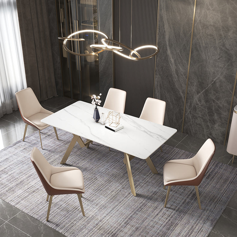 Luxury Sintered Stone Top Table Rectangle Table with Gold Metal Base and 4 Legs