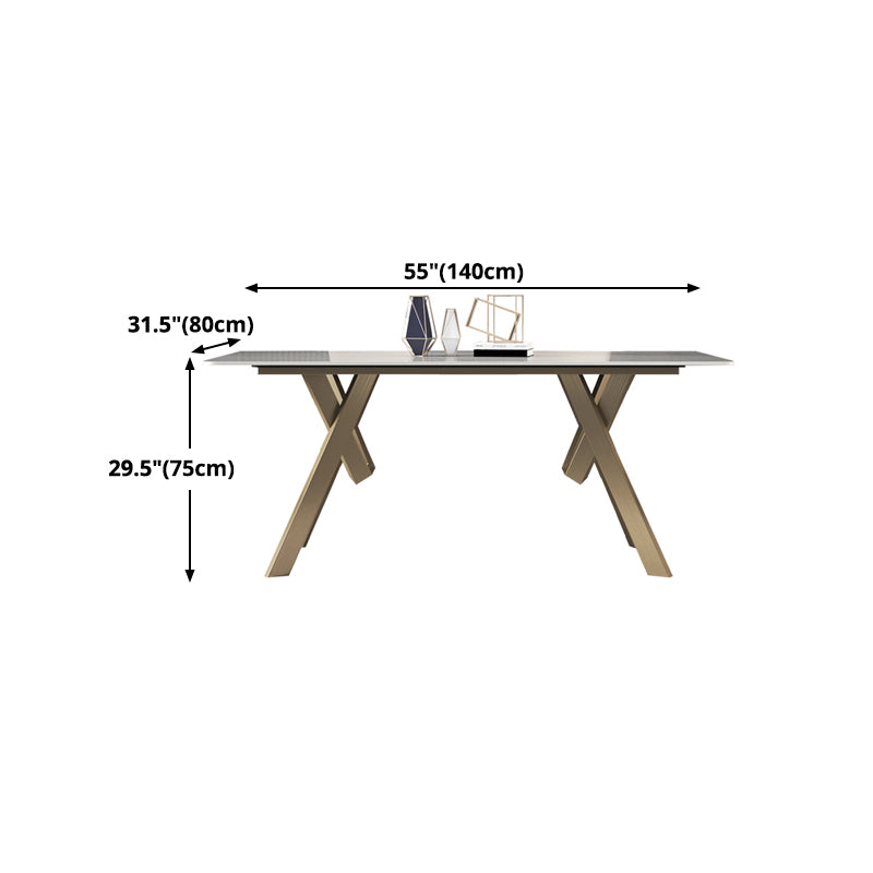 Luxury Sintered Stone Top Table Rectangle Table with Gold Metal Base and 4 Legs
