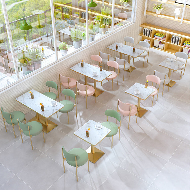 Industrial Wooden White Table for Restaurant Dining Table with Metal Base in Gold