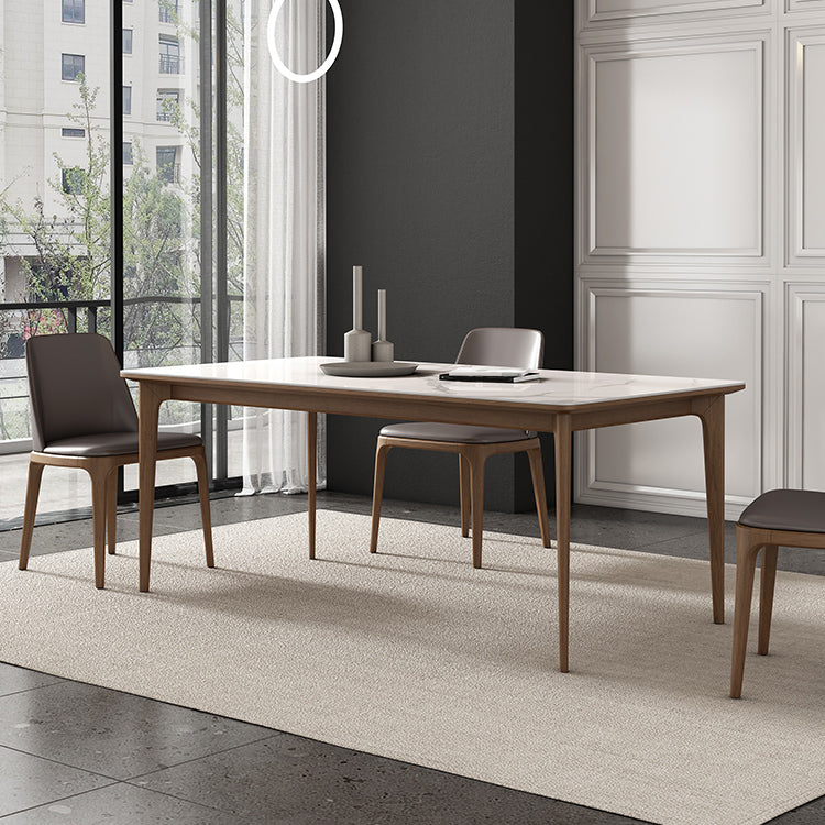 Rectangle Vintage Dining Table White Tone Fixed Table with Sintered Stone Top