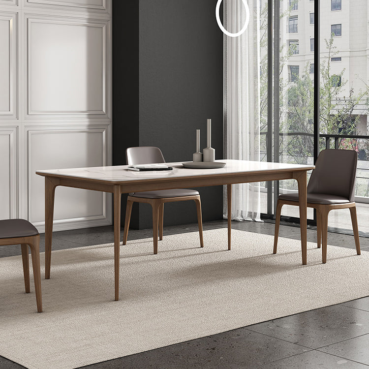 Rectangle Vintage Dining Table White Tone Fixed Table with Sintered Stone Top
