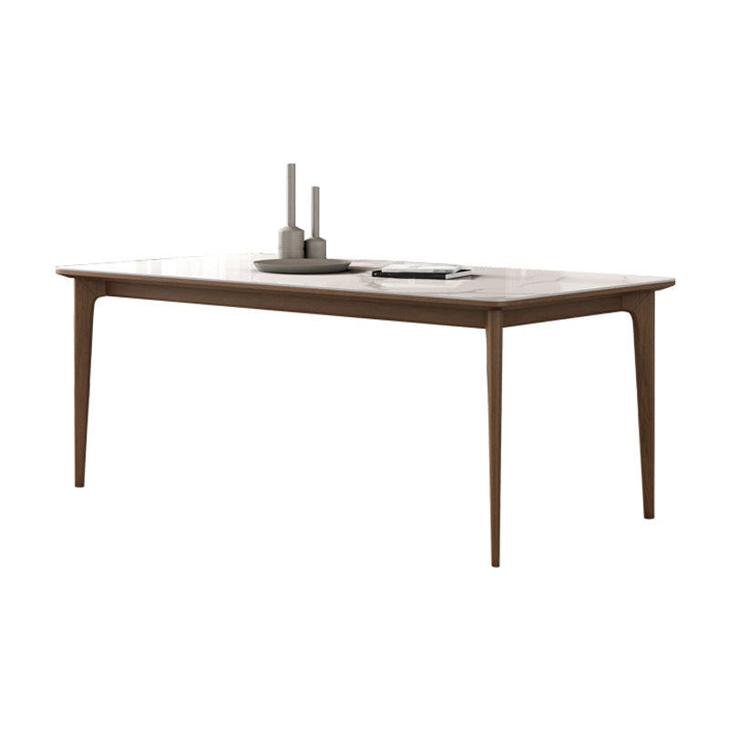 Rectangle Vintage Dining Table White Tone Fixed Table with Sintered Stone Top