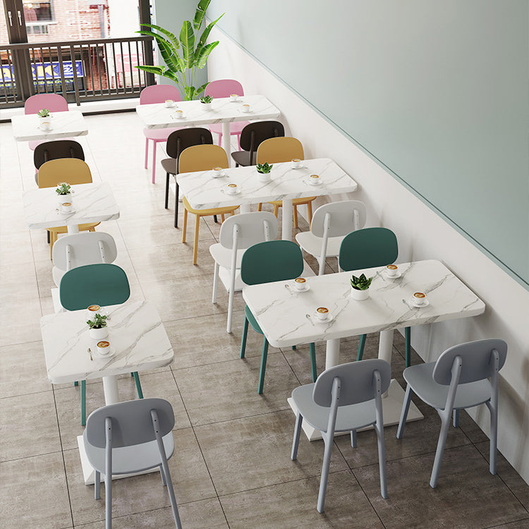 Industrial Wooden White Table for Restaurant Dining Table with Metal Base