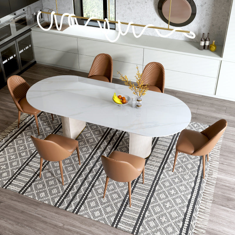 Glam Oval Standard Dining Table White Sintered Stone Dining Table for Kitchen