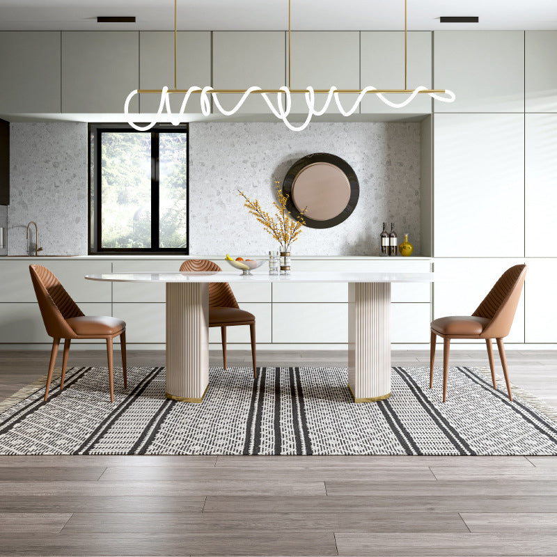 Glam Oval Standard Dining Table White Sintered Stone Dining Table for Kitchen