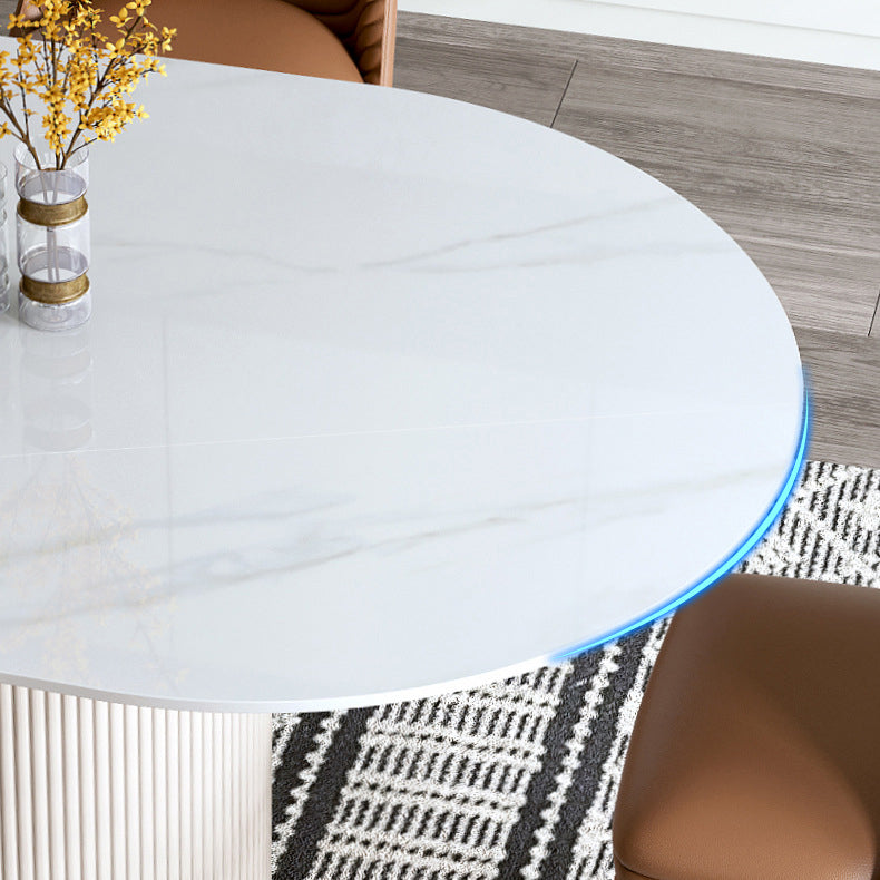 Glam Oval Standard Dining Table White Sintered Stone Dining Table for Kitchen