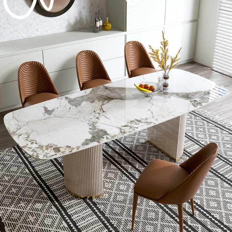 Glam Oval Standard Dining Table White Sintered Stone Dining Table for Kitchen