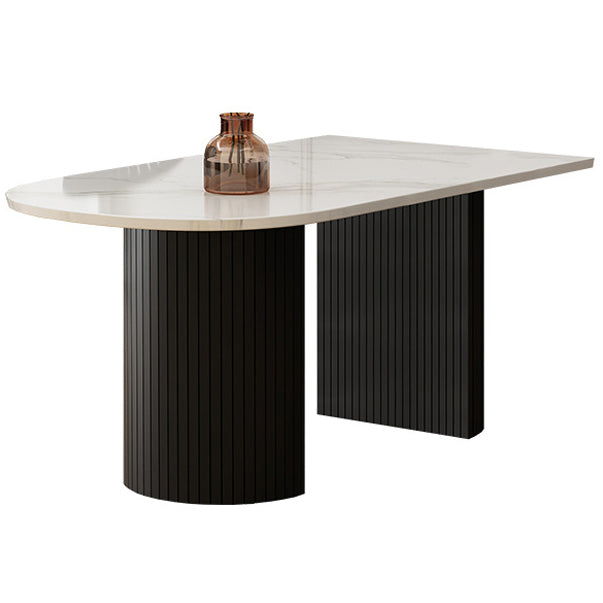 Modern Style Dining Table 55"L Double Pedestal Dining Table with Black Base