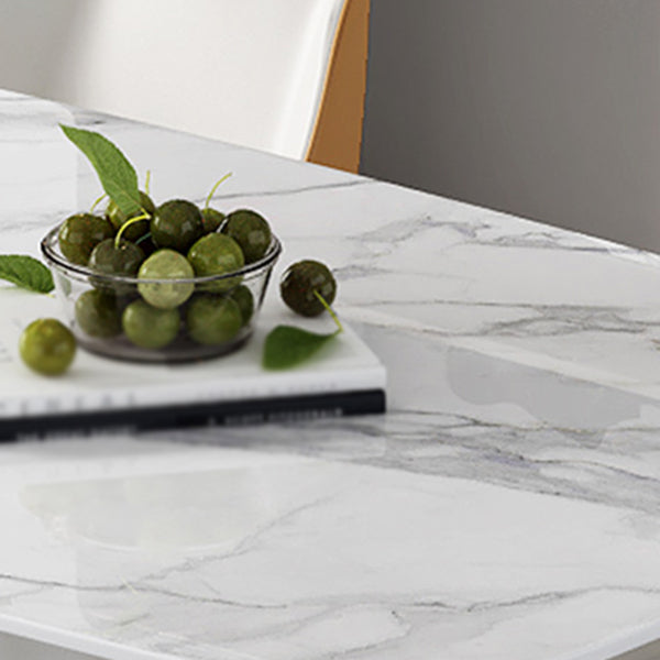 Luxury Sintered Stone Table Oval Pedestal White Tone Dining Table for Dining Room