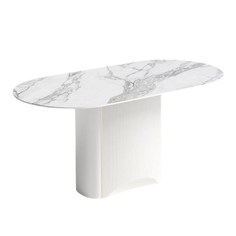 Luxury Sintered Stone Table Oval Pedestal White Tone Dining Table for Dining Room