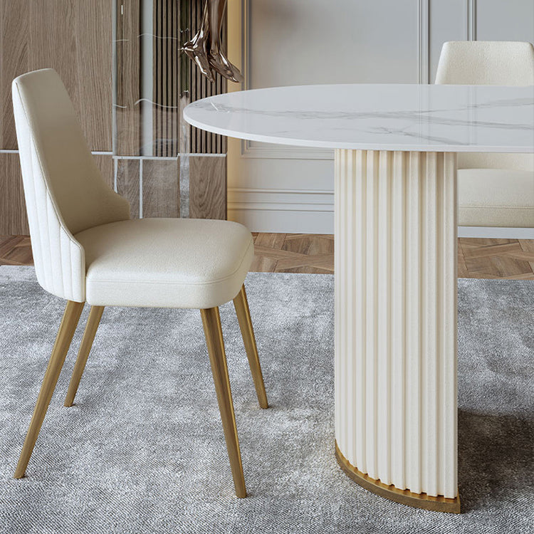 Oval Shape Luxury Dining Table White Tone Fixed Table with Sintered Stone